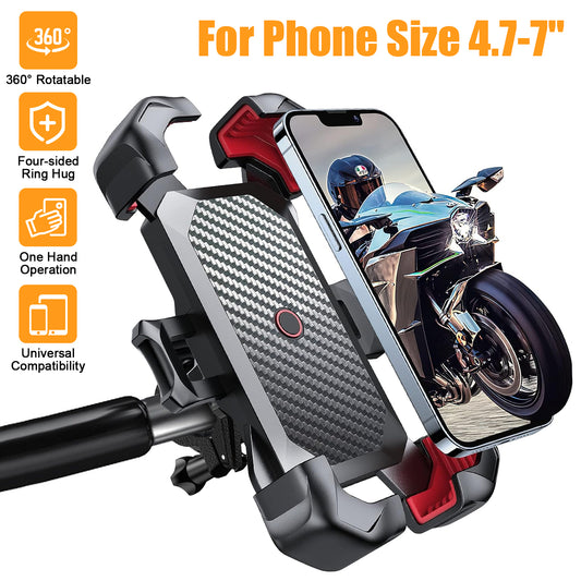 Motorcycle Bike Phone Mount Holder - Adjustable Cell Phone Bike Holder Bicycle Scooter Handlebar Phone Cradle Clip (Black)