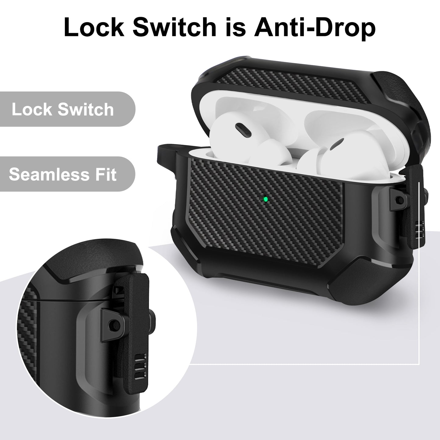 for AirPods Pro 2nd Hard Shell Protective Case - with Keychain Full Body Shockproof  for AirPods Pro Case (2023/2022/2019), Black