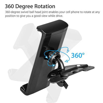 Car Tablet Mount, Universal 2 in 1 CD Slot Tablet & Phone Holder Mount Cradle with 360 Degree Rotation for iPad 2 3 4 5, Samsung Galaxy Tab, Motorola Xoom, PC, GPS