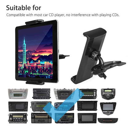 Car Tablet Mount, Universal 2 in 1 CD Slot Tablet & Phone Holder Mount Cradle with 360 Degree Rotation for iPad 2 3 4 5, Samsung Galaxy Tab, Motorola Xoom, PC, GPS