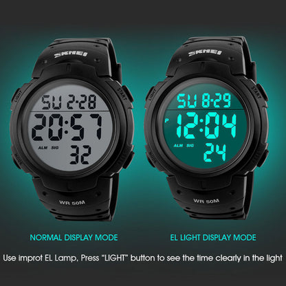 Waterproof LED Screen Large Face Military Watches Electronic Simple Army Watch with Auto Date, Alarm, Stopwatch, Luminous Night Light, Black