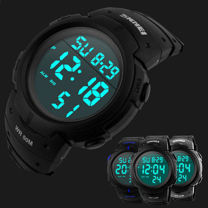 Waterproof LED Screen Large Face Military Watches Electronic Simple Army Watch with Auto Date, Alarm, Stopwatch, Luminous Night Light, Black