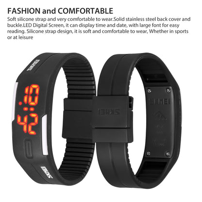 Silicone Waterproof LED Digital Sport Wristwatch Men Women Bracelet Watch, Atomatic Shut-Down Noise-free 30M Water Resistant shock/Scratch Resistant, Black