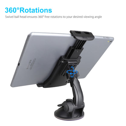 Car Tablet Holder, Tablet Dash Mount Holder for Car Windshield Dashboard - Universal Tablet Phone Car Mount w/ Suction Cup Compatible with iPad Mini Air 4 3/ Samsung Galaxy Tab & All 4-12" Tablets