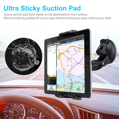 Car Tablet Holder, Tablet Dash Mount Holder for Car Windshield Dashboard - Universal Tablet Phone Car Mount w/ Suction Cup Compatible with iPad Mini Air 4 3/ Samsung Galaxy Tab & All 4-12" Tablets