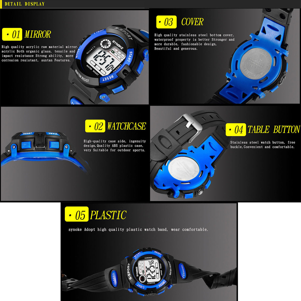 Multi-Function 30M Waterproof Watch LED Digital Double Action Watch Electronic Watches Kids Boy Girl Gift, Blue