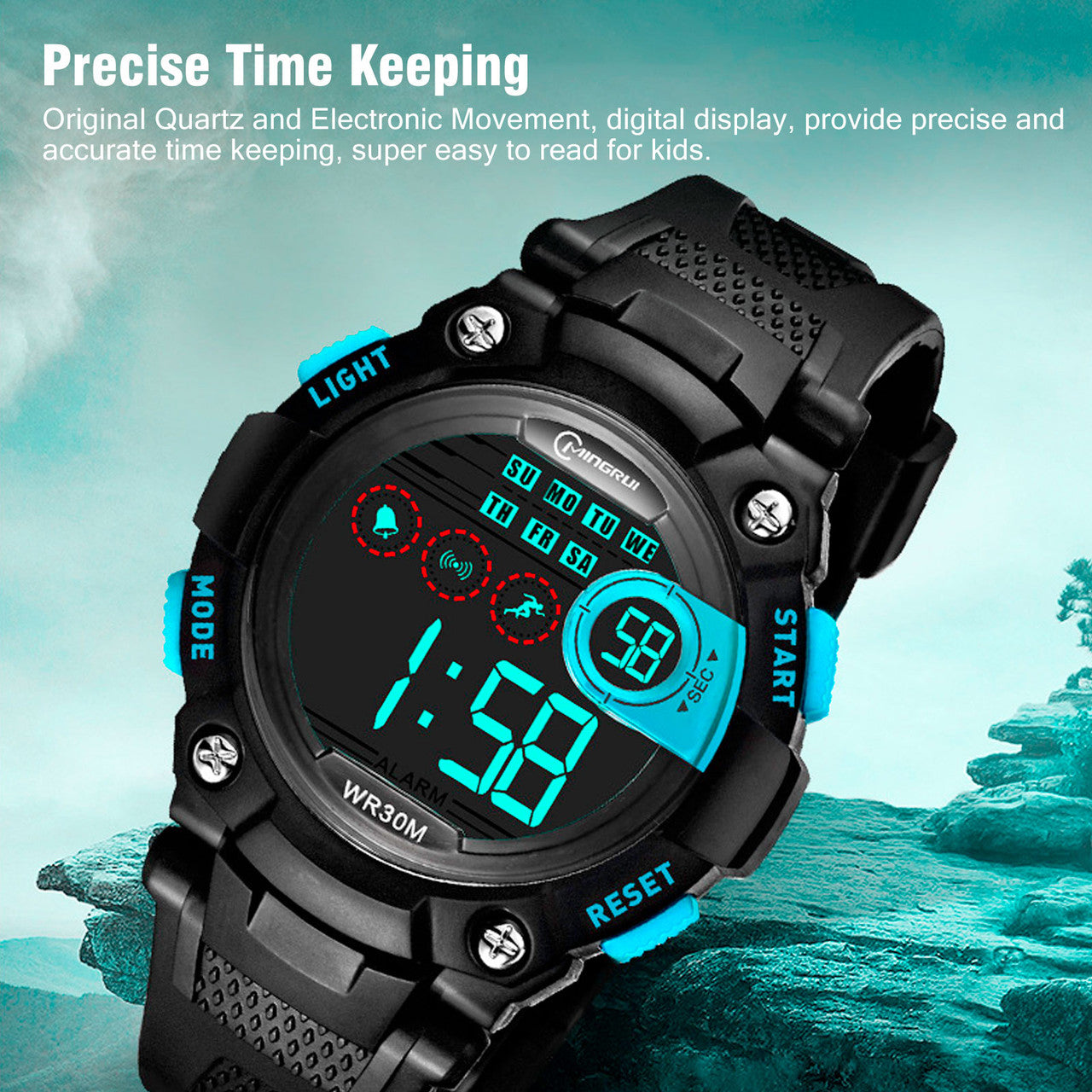 Multi-Function 30M Waterproof Watch LED Digital Double Action Electronic Watch for Kids