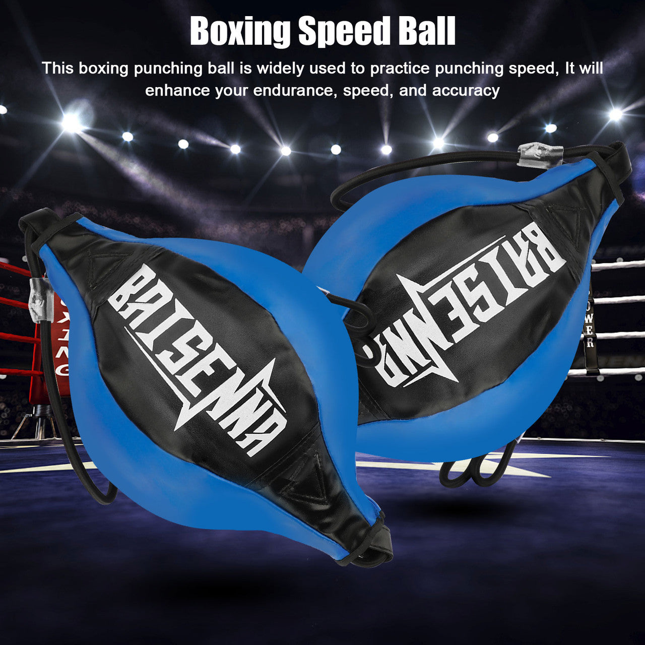 Boxing Speed Ball Leather Boxing Ball Including Rope for Gym MMA Boxing Sports Punch Bag(Black+Blue)