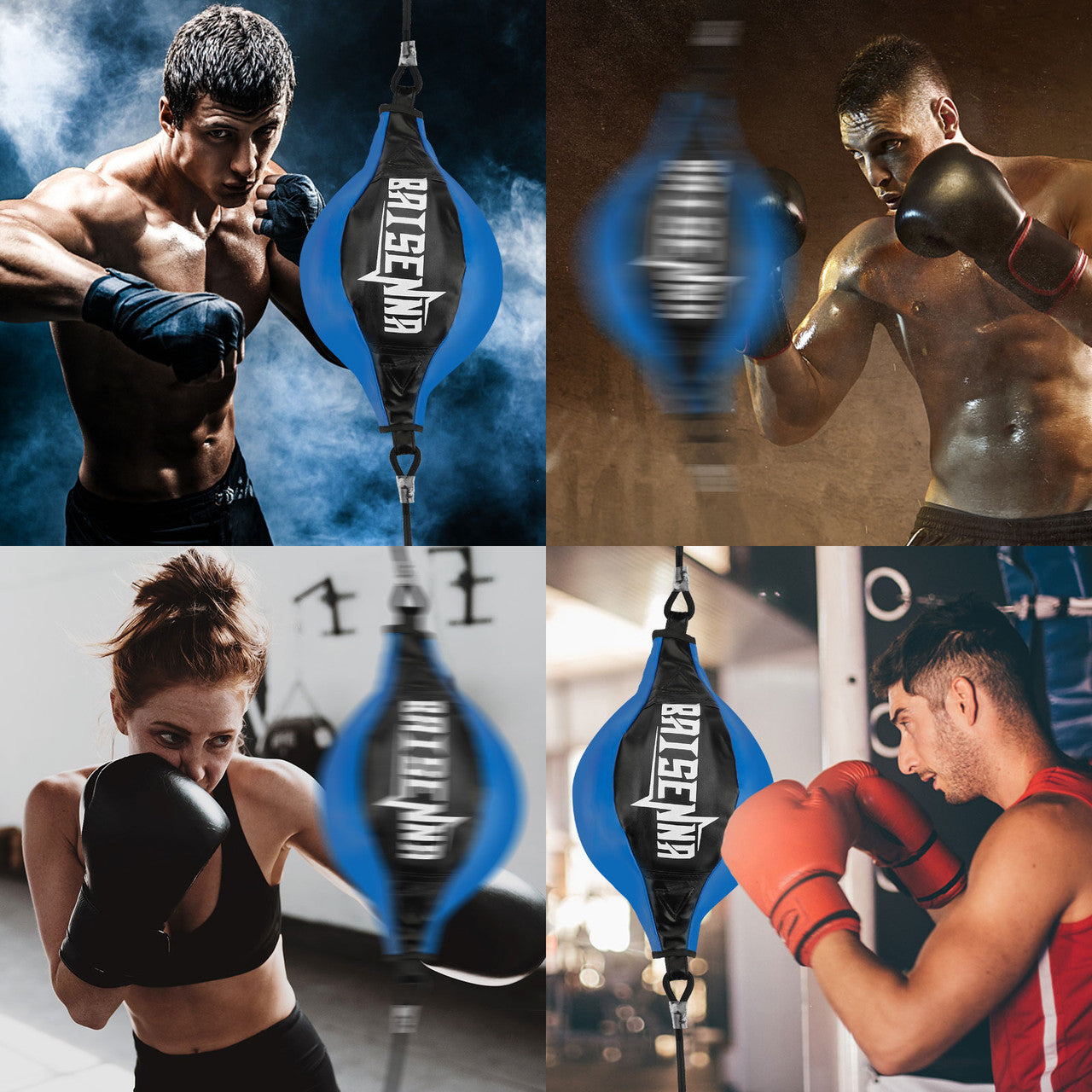 Boxing Speed Ball Leather Boxing Ball Including Rope for Gym MMA Boxing Sports Punch Bag(Black+Blue)