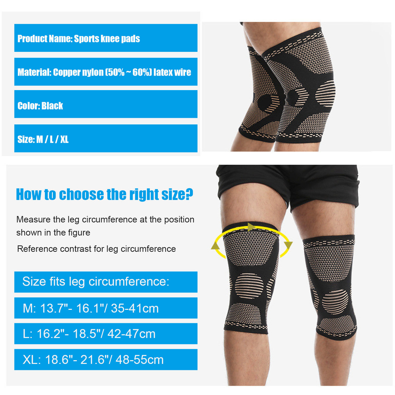 Ergonomically Designed Knee Sleeve, Disperses Knee Pressure and Improves Blood Circulation, M, 2pcs