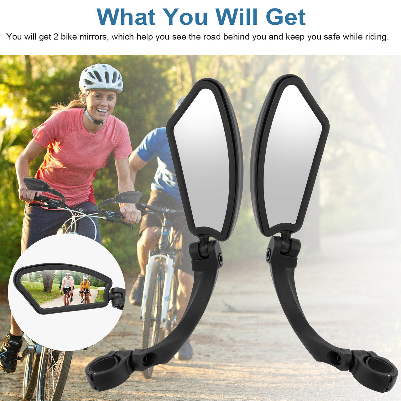 Pair 360° Rotating Bicycle Convex Mirror HD - Road Safe Crystal Clear Glass Mirror, 360°Adjustable Mirror, Rearview Mirror (Black)
