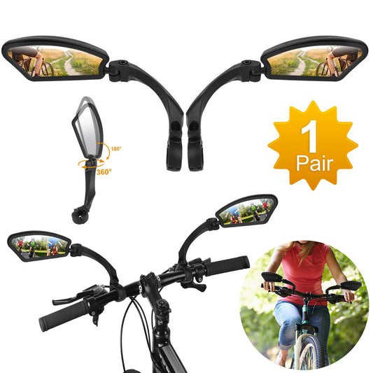 Pair 360° Rotating Bicycle Convex Mirror HD - Road Safe Crystal Clear Glass Mirror, 360°Adjustable Mirror, Rearview Mirror (Black)