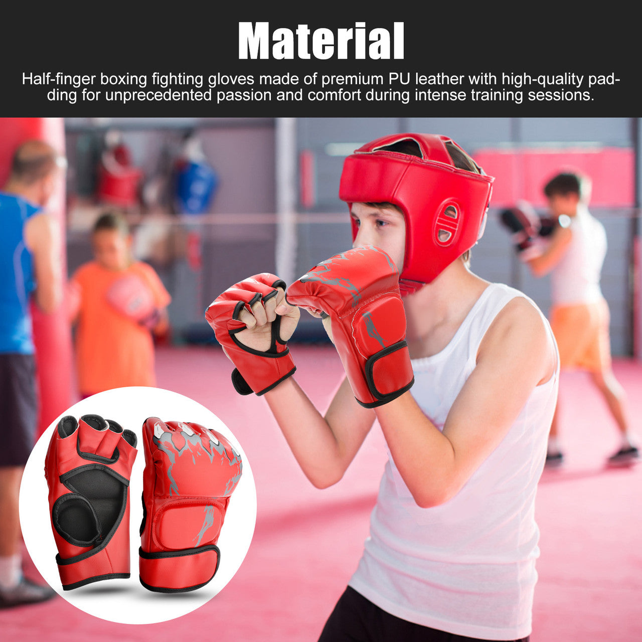 Boxing Half Finger Gloves - Adjustable Wrist Gloves for Cardio Sparring Training Punching Bag Kickboxing Muay Thai Mixed Martial Arts