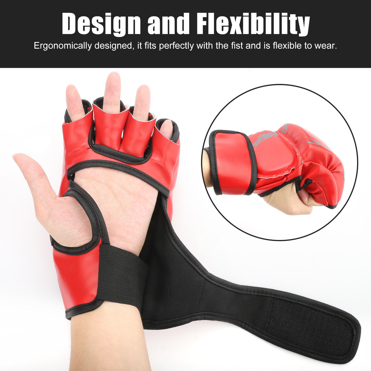 Boxing Half Finger Gloves - Adjustable Wrist Gloves for Cardio Sparring Training Punching Bag Kickboxing Muay Thai Mixed Martial Arts