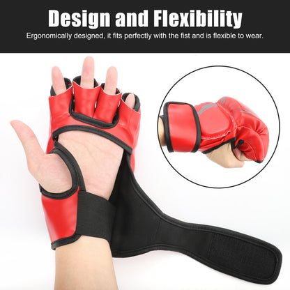 Boxing Half Finger Gloves - Adjustable Wrist Gloves for Cardio Sparring Training Punching Bag Kickboxing Muay Thai Mixed Martial Arts