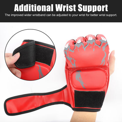 Boxing Half Finger Gloves - Adjustable Wrist Gloves for Cardio Sparring Training Punching Bag Kickboxing Muay Thai Mixed Martial Arts