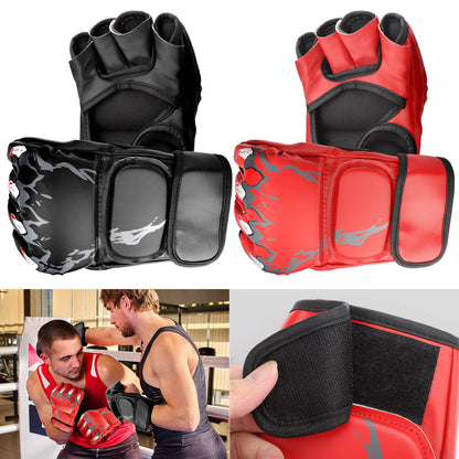 Boxing Half Finger Gloves - Adjustable Wrist Gloves for Cardio Sparring Training Punching Bag Kickboxing Muay Thai Mixed Martial Arts