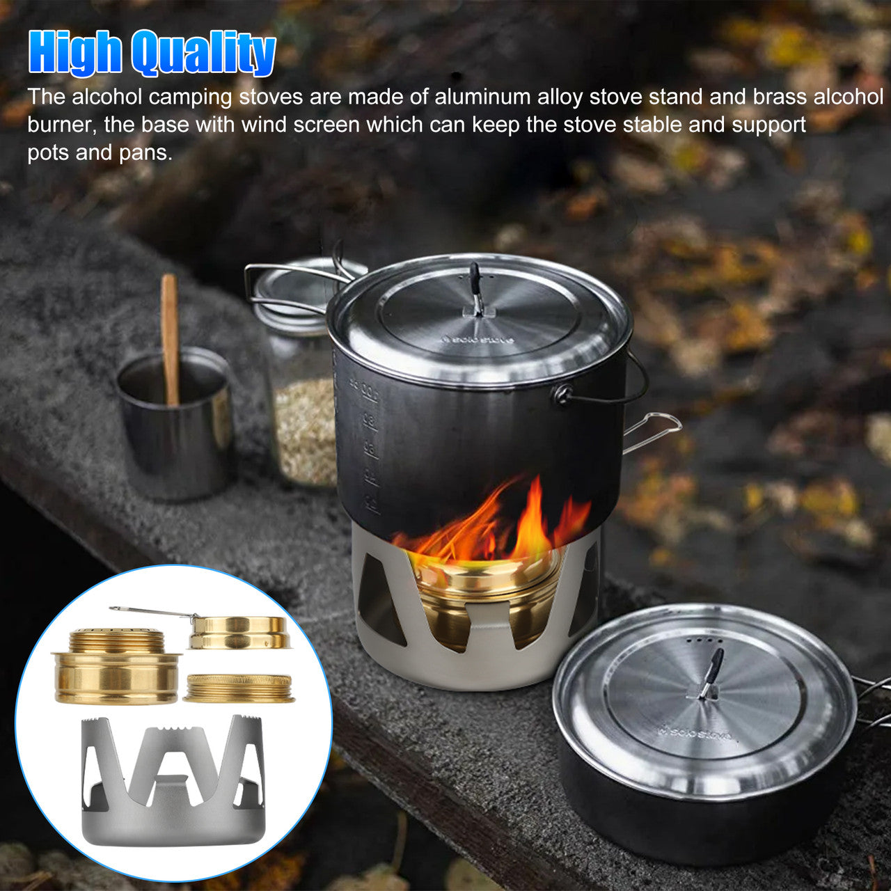 Outdoor Mini Portable Alcohol Stove Burner - Aluminum alloy stove stand and brass alcohol burner for Backpacking,Camping,Hiking