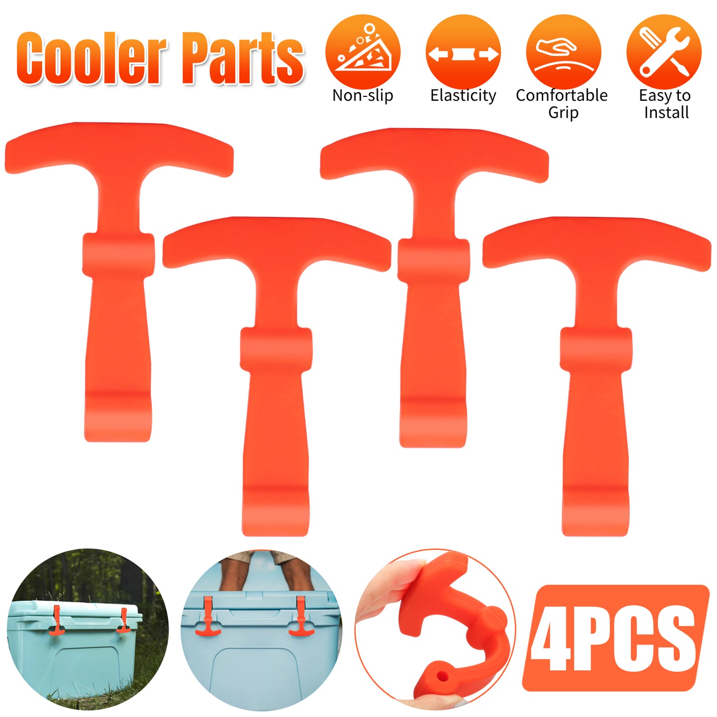 4 Pack Cooler Lid Latches - Durable Non-Slip Rubber Replacement Parts for Yeti and Rtic Coolers