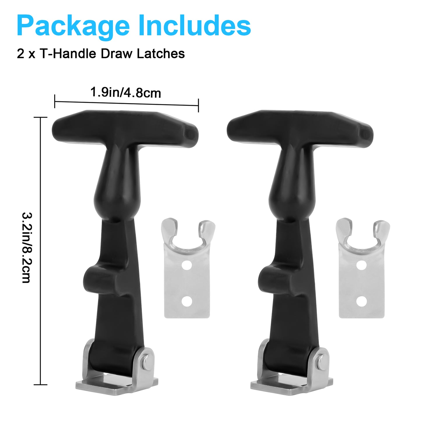 T-Handle Draw Latches (Set of 2) - Durable Rubber and Stainless Steel Latches for Various Applications
