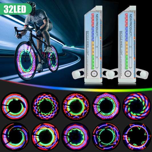 2pcs 32 LED Bike Wheel Lights - 32 Fun Bright Patterns, Waterproof, Easy Installation - Enhance Safety and Style for Night Riding