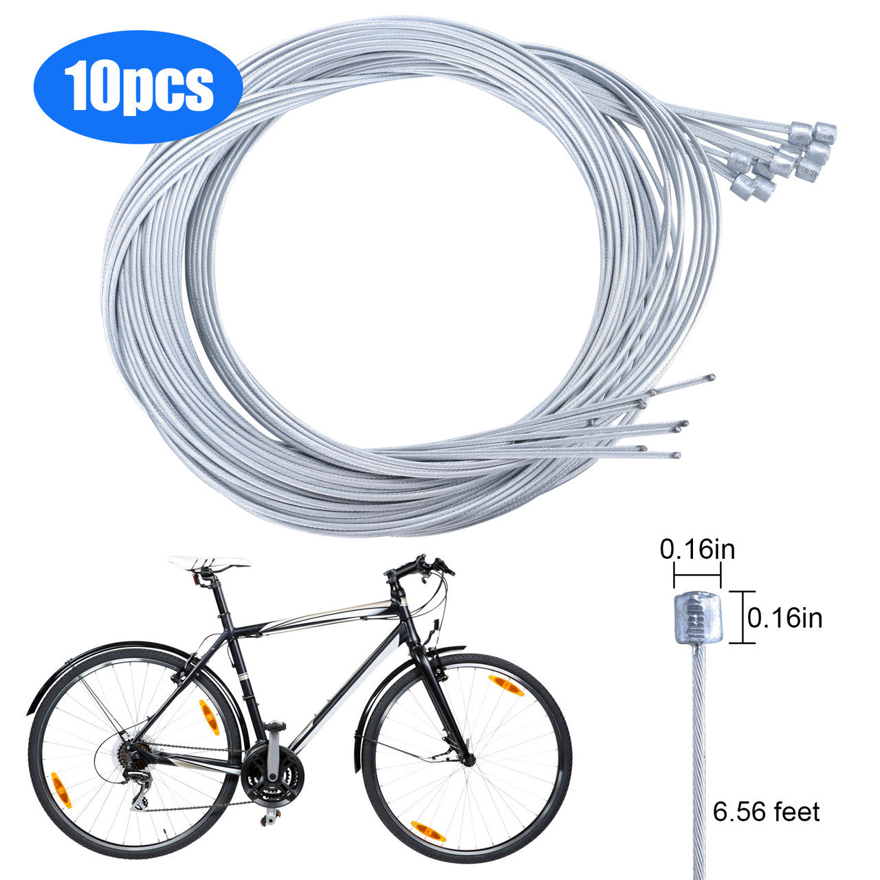 6.6ft Bicycle Shifter Cable Set, Universal Brake and Derailleur Cable Repair Set Silver Road Bicycle Shift Cable Set For Most Types of Bikes MTB Bicycle or Road Bikes, 10PCS