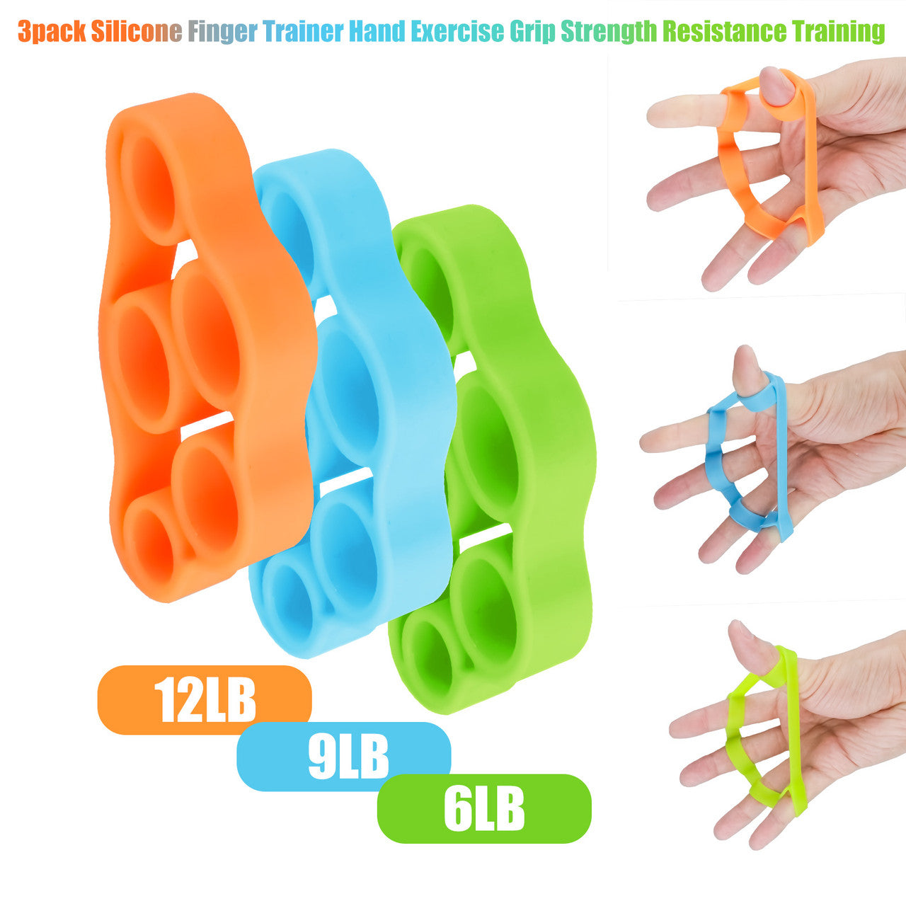 3x Finger Stretcher Hand Resistance Bands Grip Strength Exercise Trainer Workout
