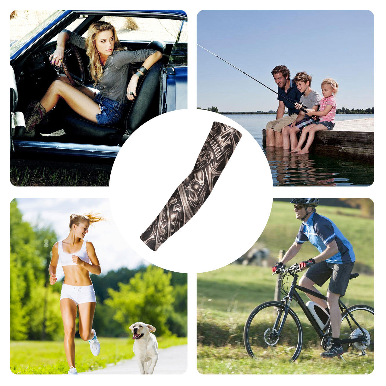 UV Protection Sunblock Arm Tattoo Cover Sleeves Men Women Cycling Driving Golf Running, 5pcs