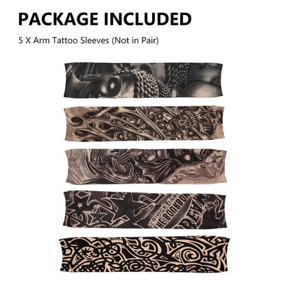 UV Protection Sunblock Arm Tattoo Cover Sleeves Men Women Cycling Driving Golf Running, 5pcs