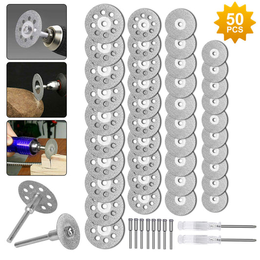 Cutting Wheel Set for Rotary Tool, 8pcs 3mm Mandrel, 2pcs Cross Screwdrivers for Dremel Rotary Tools, Cutter Kit with Mandrels for Wood Glass Plastic Stone Metal, 50pcs