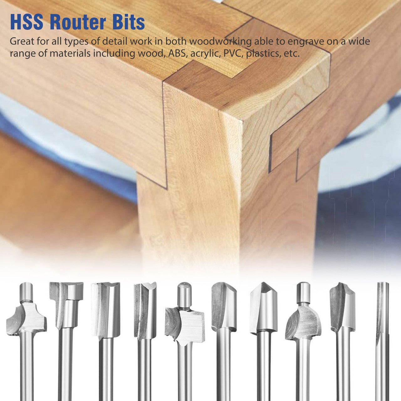 10Pcs 1/8"(3mm) Shank HSS Rotary Router Bits Tool & 5Pcs Drill Bit Router Carbide Engraving Bits Set Titanium Router Bit Cutter for Dremel, DIY Woodwork, Carving, Edge Treatment Grooving Wood