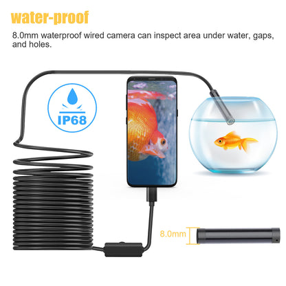 USB Inspection Camera Wireless Endoscope, WiFi with 8 Adjustable LED Waterproof for Android/iOS