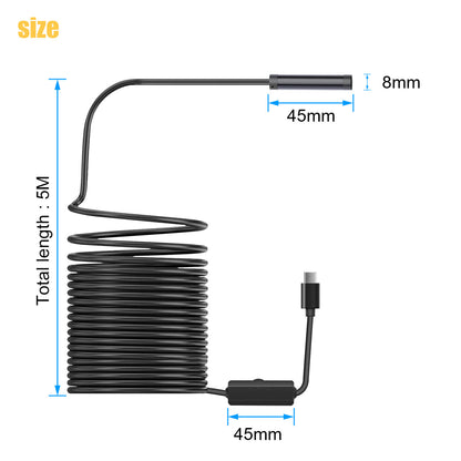 USB Inspection Camera Wireless Endoscope, WiFi with 8 Adjustable LED Waterproof for Android/iOS