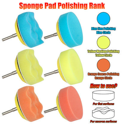 132 Packs 3 Inch Car Polishing Sanding Disc & Buffing Sponge Pads Kit with 1/4 Inch Shank Backing Pad +Soft Interface Pad +Woolen Buffer Pads