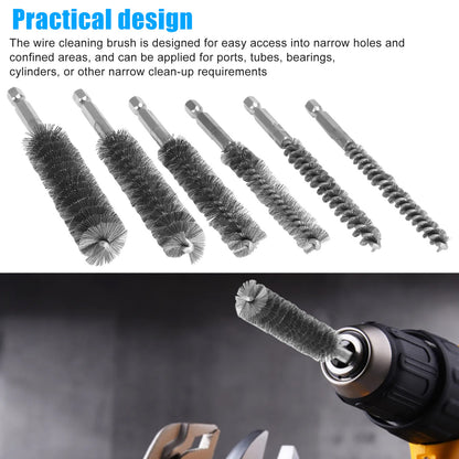 6 Packs Stainless Steel Bore Brush-Hex Shank Twisted Wire Bore Brushes (8MM, 10MM, 12MM, 15MM, 17MM, 19MM)