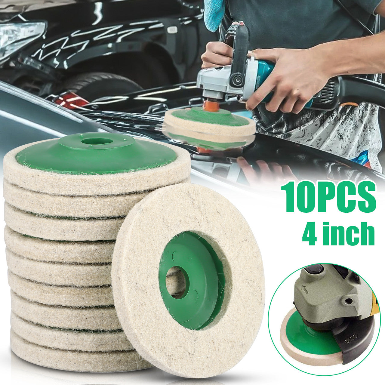 10 Packs 4'' 100mm Wool Polishing Wheel Buffer Pads Felt Polishing Wheel Disc-For Cleaning, Polishing, Buffing, Sanding, Surface Preparation