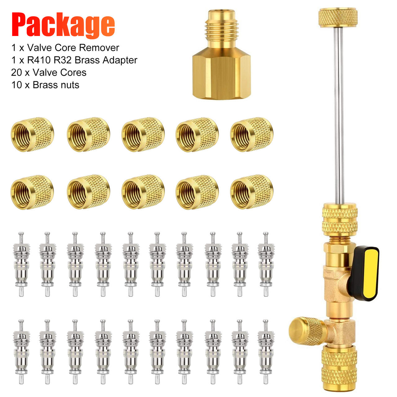 32 Pieces Valve Core Remover Installer Tool - Dual Size Sae 1/4 & 5/16 Port, Compatible with R22 R12 R407 R410 R404 R32 R600 A/C