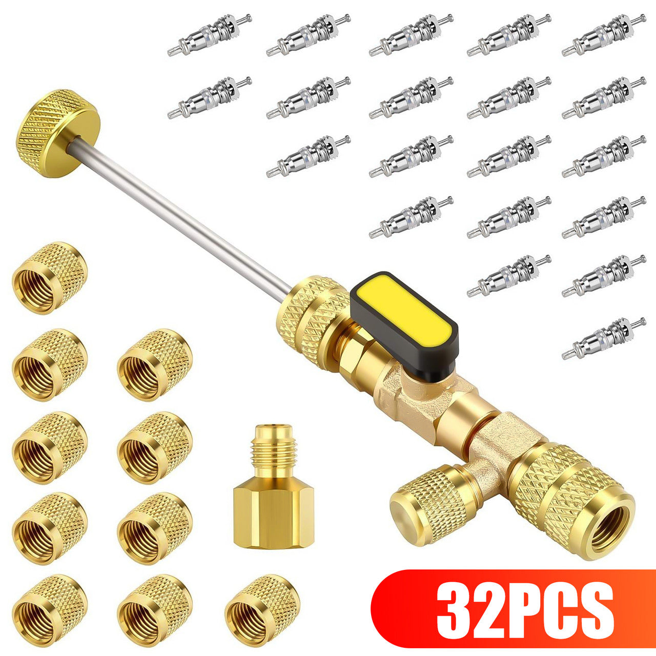32 Pieces Valve Core Remover Installer Tool - Dual Size Sae 1/4 & 5/16 Port, Compatible with R22 R12 R407 R410 R404 R32 R600 A/C