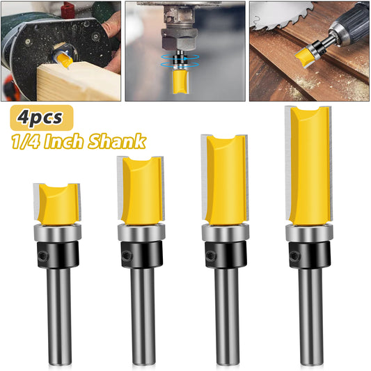 4pcs 1/4'' Shank Pattern Flush Trim Router Bit Set