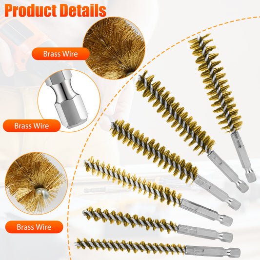 High-Quality Brass Bore Cleaning Brushes - Set of 6 Wire Brushes for Cleaning, Polishing, and Rust Removal