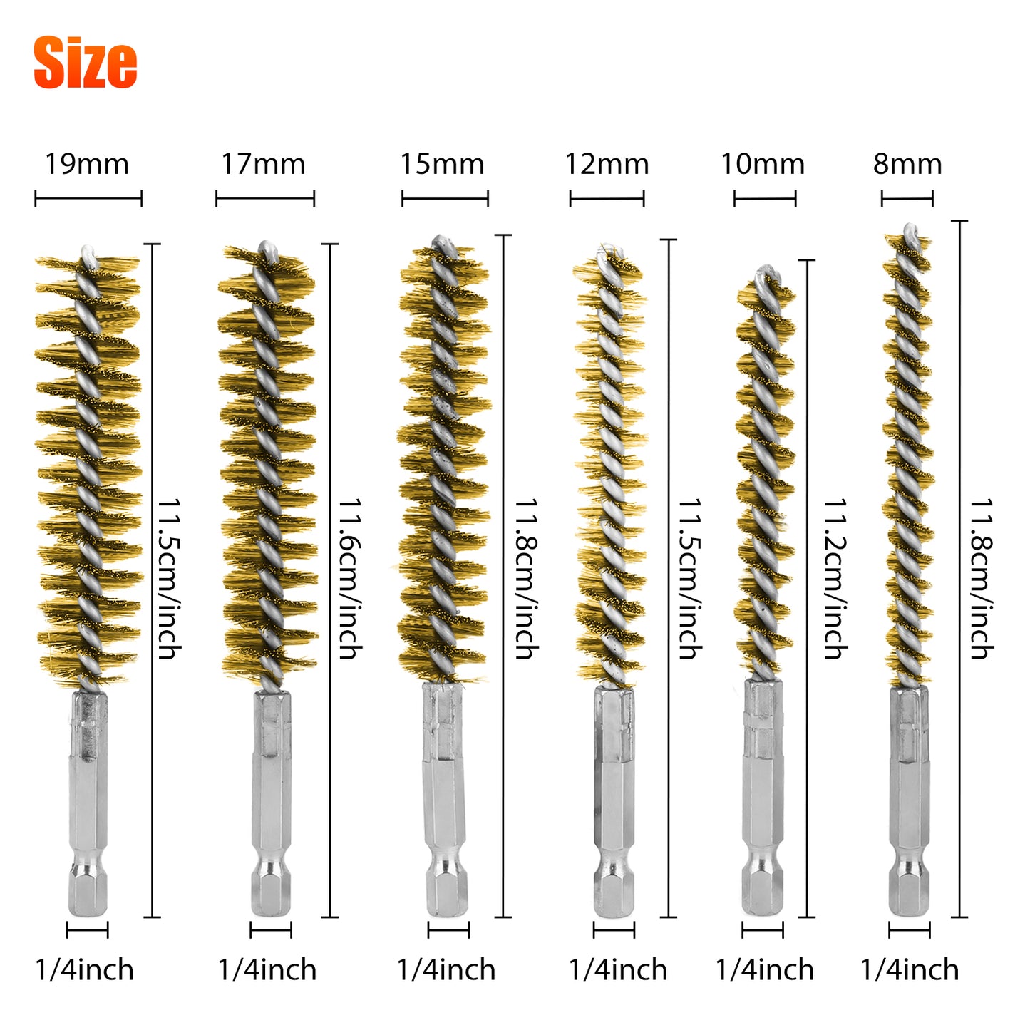 High-Quality Brass Bore Cleaning Brushes - Set of 6 Wire Brushes for Cleaning, Polishing, and Rust Removal