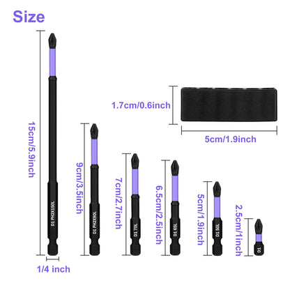 6 pcs D1 Anti-Slip Phillips Bits Set - High Hardness S2 Steel, Magnetic Grip, Rust Resistance - Compatible with Manual and Electric Impact Drivers