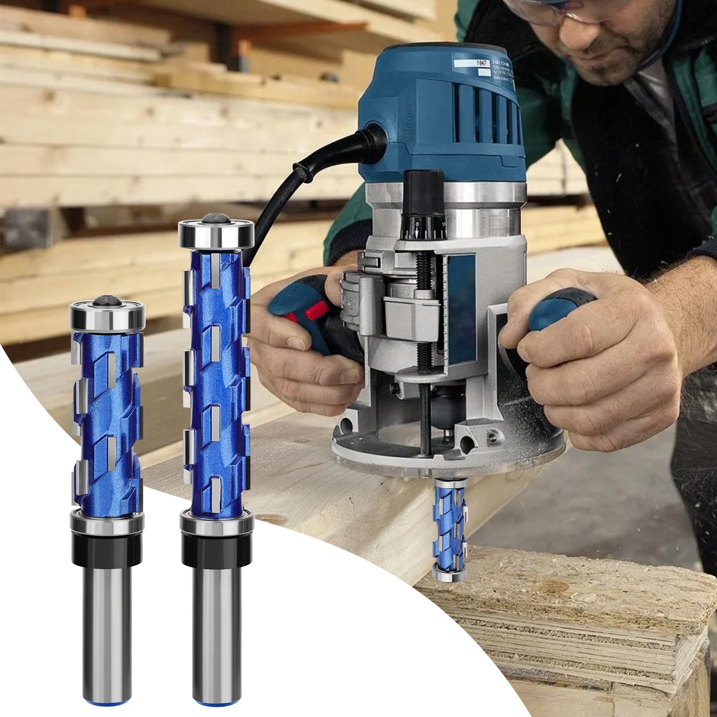 1/2'' Shank Flush Trim Router Bit 44.5mm - Durable, Precise Wood Trimming,Enhanced Efficiency with Multi-Blade Technology and Double Bearings ,Ideal for Wood Sanding Patterns and Edges on Multiple Surfaces