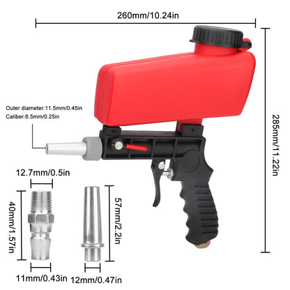 1/4” Portable Handheld Sandblasting Gun - 90 Psi Air pressure, Lightweight Design for Precision Blasting, Ideal for Metal Surface Restoration and Rust Removal