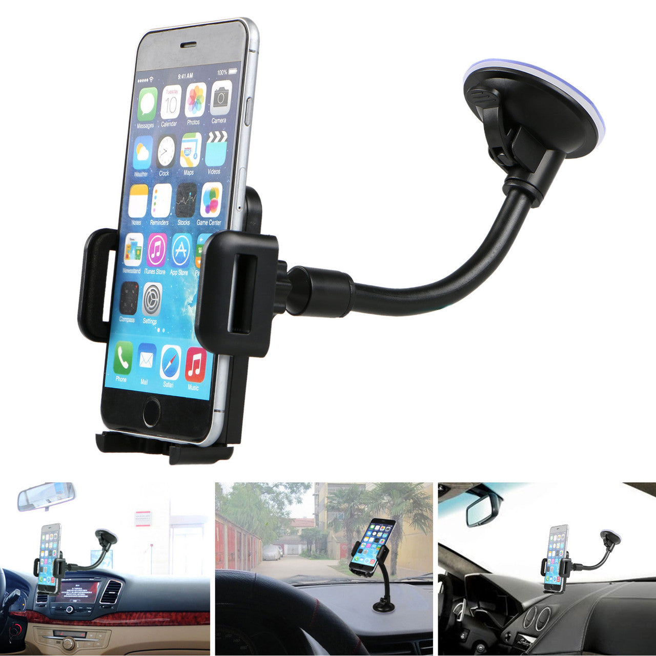 360 Degree Universal Windshield Dashboard Long Arm Car Phone Holder for iPhone XS/XR/X/8/7/6S/6 Plus, Samsung Galaxy S10/S10E/S10 Plus/S9 Plus, LG G7/G6/V40, and All 4-6 inch Smartphones