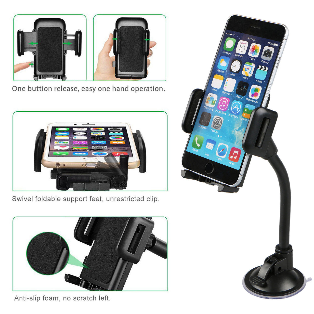 360 Degree Universal Windshield Dashboard Long Arm Car Phone Holder for iPhone XS/XR/X/8/7/6S/6 Plus, Samsung Galaxy S10/S10E/S10 Plus/S9 Plus, LG G7/G6/V40, and All 4-6 inch Smartphones