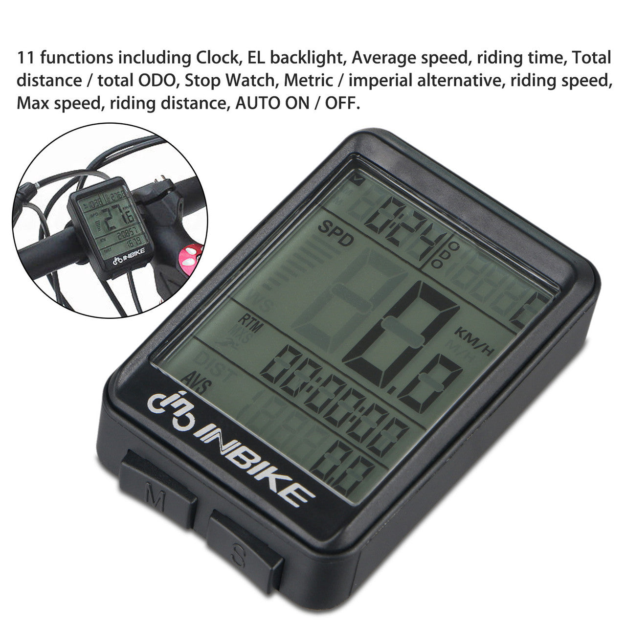 Waterproof Wireless Bike Speedometer, Digital Cycling Computer Speedometer Odometer, LCD Backlight and 11 Functions Speedometer, for Use When Training, Hiking, Climbing, Riding