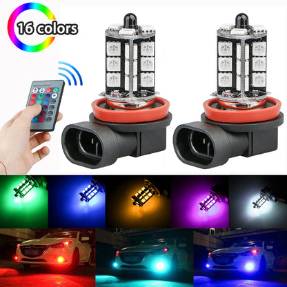 2PCS H8/H11 RGB Multi-Color Changing Brightness Modes Adjustment LED Car Safe Driving Headlight Fog Light Lamp Bulbs with Remote Control
